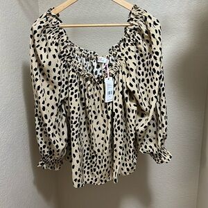 NWT Women's Vineyard Vines Wild Spotted Puff Sleeve Top ~Tan/Jet Black~ XL A470
